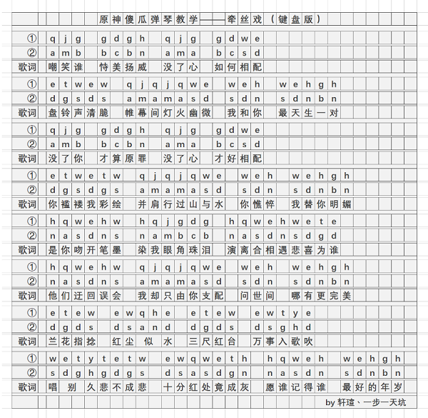 原神牵丝戏琴谱一览_原神牵丝戏简谱介绍